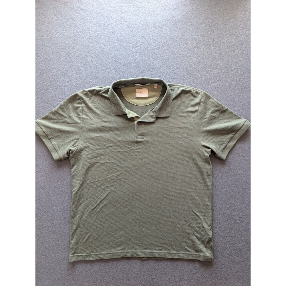 Scotch & Soda Amsterdam Mens Large Polo Shirt Olive Green Short Sleeve L